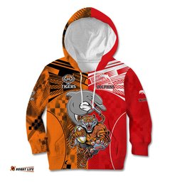 Custom Text And Number NRL Half Dolphins and Half Tigers Kid Hoodie Sporty Style