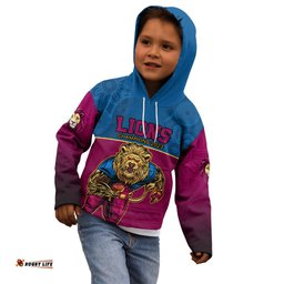 Custom AFL Lions Champions Kid Hoodie Proud Brisbane Aboriginal Vibe