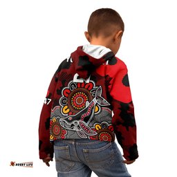 Personalised ANZAC Dolphins Rugby Kid Hoodie Indigenous Circles and Waves