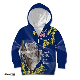 Australia Day Kid Hoodie Proud To Be An Aussie Koala With Map Golden Wattle