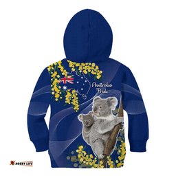 Australia Day Kid Hoodie Proud To Be An Aussie Koala With Map Golden Wattle