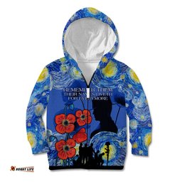 Remember Them ANZAC day Kid Hoodie Soldier In Starry Night Oil Paint Style