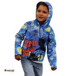 Remember Them ANZAC day Kid Hoodie Soldier In Starry Night Oil Paint Style