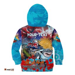 Personalised Australia Rugby Sharks ANZAC Kid Hoodie Cronulla Sutherland Scratch Style