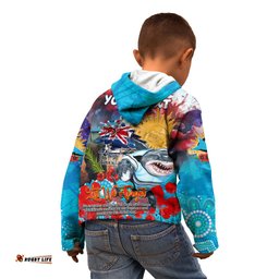 Personalised Australia Rugby Sharks ANZAC Kid Hoodie Cronulla Sutherland Scratch Style