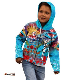 Personalised Australia Rugby Sharks ANZAC Kid Hoodie Cronulla Sutherland Scratch Style