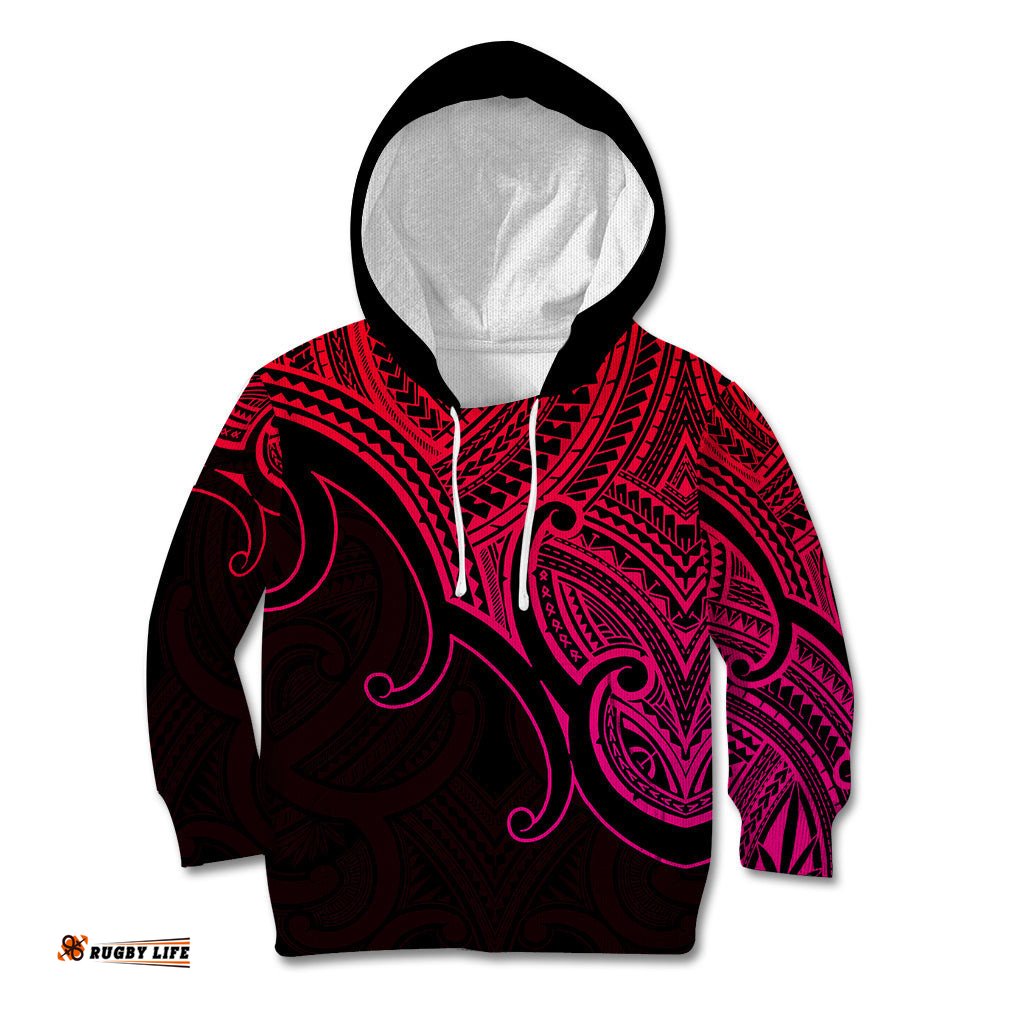 Aotearoa Maori Koru Kid Hoodie Polynesian Pacific Tribal Pink