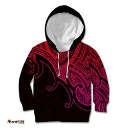 Aotearoa Maori Koru Kid Hoodie Polynesian Pacific Tribal Pink