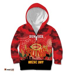 Custom Suns Football ANZAC Kid Hoodie Gallipoli Camouflage With Poppies