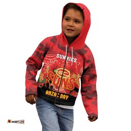 Custom Suns Football ANZAC Kid Hoodie Gallipoli Camouflage With Poppies
