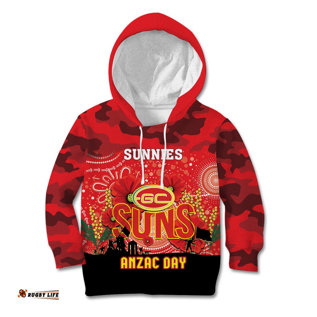 Custom Suns Football ANZAC Kid Hoodie Gallipoli Camouflage With Poppies