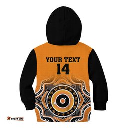 Custom Text And Number Wallabies Rugby Kid Hoodie Aussie Go Champions Indigenous Orange