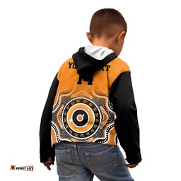 Custom Text And Number Wallabies Rugby Kid Hoodie Aussie Go Champions Indigenous Orange