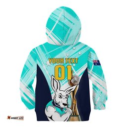 Custom Australia Soccer Kid Hoodie Matildas Kangaroo With World Cup Trophy Turquoise Version