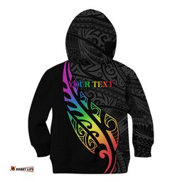 Personalised New Zealand Wellington Pride Kid Hoodie Maori Fern with Pride Flag 2024