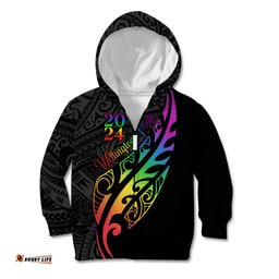 Personalised New Zealand Wellington Pride Kid Hoodie Maori Fern with Pride Flag 2024