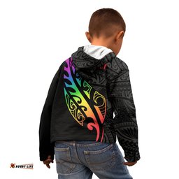 Personalised New Zealand Wellington Pride Kid Hoodie Maori Fern with Pride Flag 2024