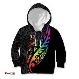 Personalised New Zealand Wellington Pride Kid Hoodie Maori Fern with Pride Flag 2024