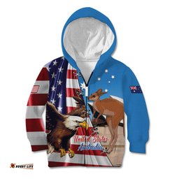 Personalised United States And Australia Kid Hoodie USA Eagle With Aussie Kangaroo