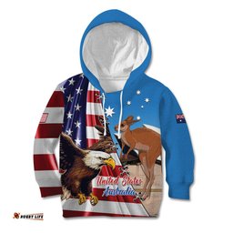 Personalised United States And Australia Kid Hoodie USA Eagle With Aussie Kangaroo