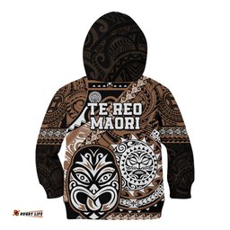 Te Reo Maori New Zealand Kid Hoodie Aotearoa Kia Haka Maori Tribal Tattoo Gold Style