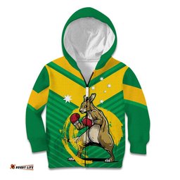 Personalised Australia Boxing Kangaroo Kid Hoodie Aussie Pride National Color