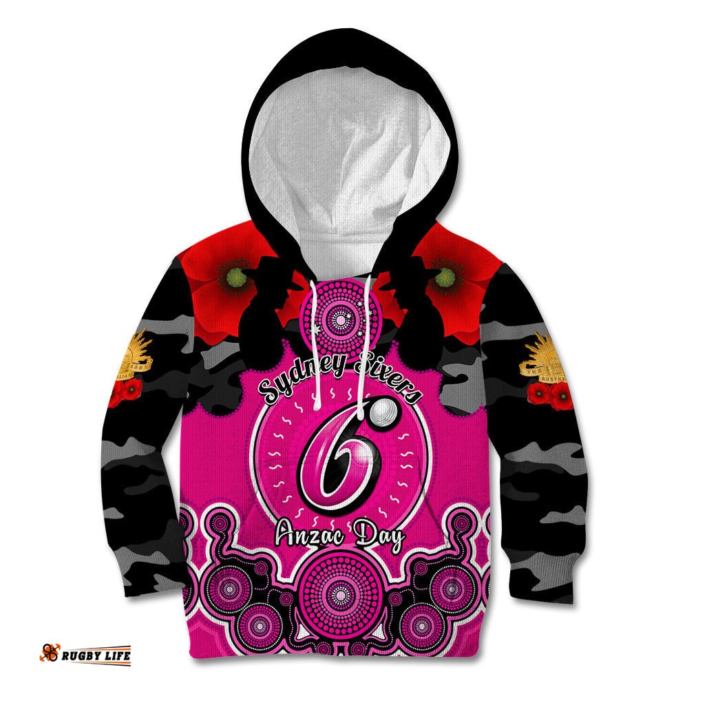 Sydney Sixers ANZAC 2024 Kid Hoodie Lest We Forget Poppy Mix Camouflage