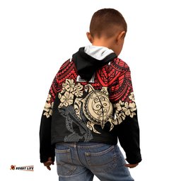 Custom Dolphins Rugby Kid Hoodie Reddy Hibiscus and Turtle With Polynesian Pattern