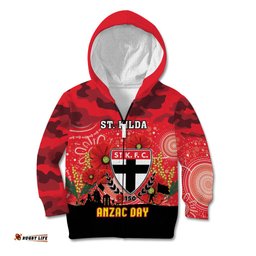 Custom St Kilda Football ANZAC Kid Hoodie Gallipoli Camouflage With Poppies