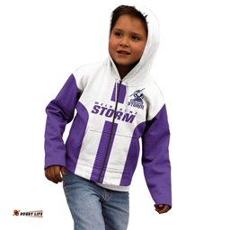 Custom Text And Number Storm Rugby Kid Hoodie White Sporty Go Storm