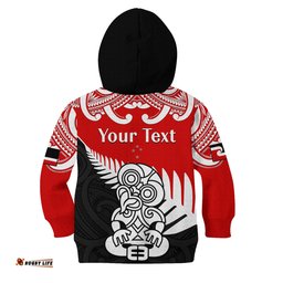 Custom Personalised Waitangi Day Hoodie KID Tino Rangatiratanga Flag With Tiki Maori Fern