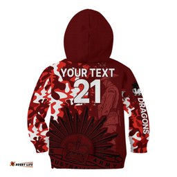 Custom Text And Number NRL ANZAC St Dragons Kid Hoodie Camouflage