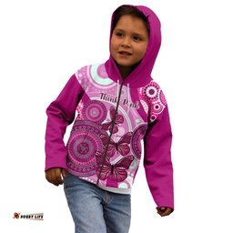Australia Breast Cancer Kid Hoodie Indigenous Butterfly No One Fights Alone