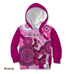 Australia Breast Cancer Kid Hoodie Indigenous Butterfly No One Fights Alone