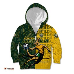 Personalised Matildas Mascot Kid Hoodie Australia Football Topographic