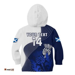 Custom Text And Number Scotland Rugby Kid Hoodie Thistle Unique Go Scottish Blue Version