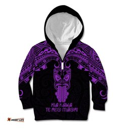 Personalised New Zealand Te Reo Maori Kid Hoodie Kia Kaha Maori Language Week Purple Style