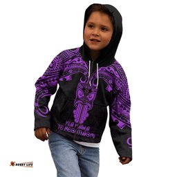 Personalised New Zealand Te Reo Maori Kid Hoodie Kia Kaha Maori Language Week Purple Style