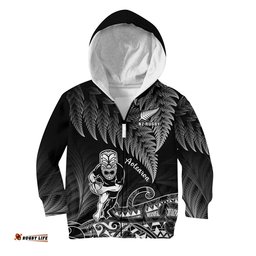 Custom Text And Number New Zealand Silver Fern Rugby Hoodie KID All Black Koru Maori