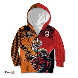 Custom Dragons and Tigers Kid Hoodie Rugby Mascot With Sporty Style