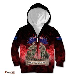 Australia And New Zealand ANZAC Day Kid Hoodie Soldiers Lest We Forget