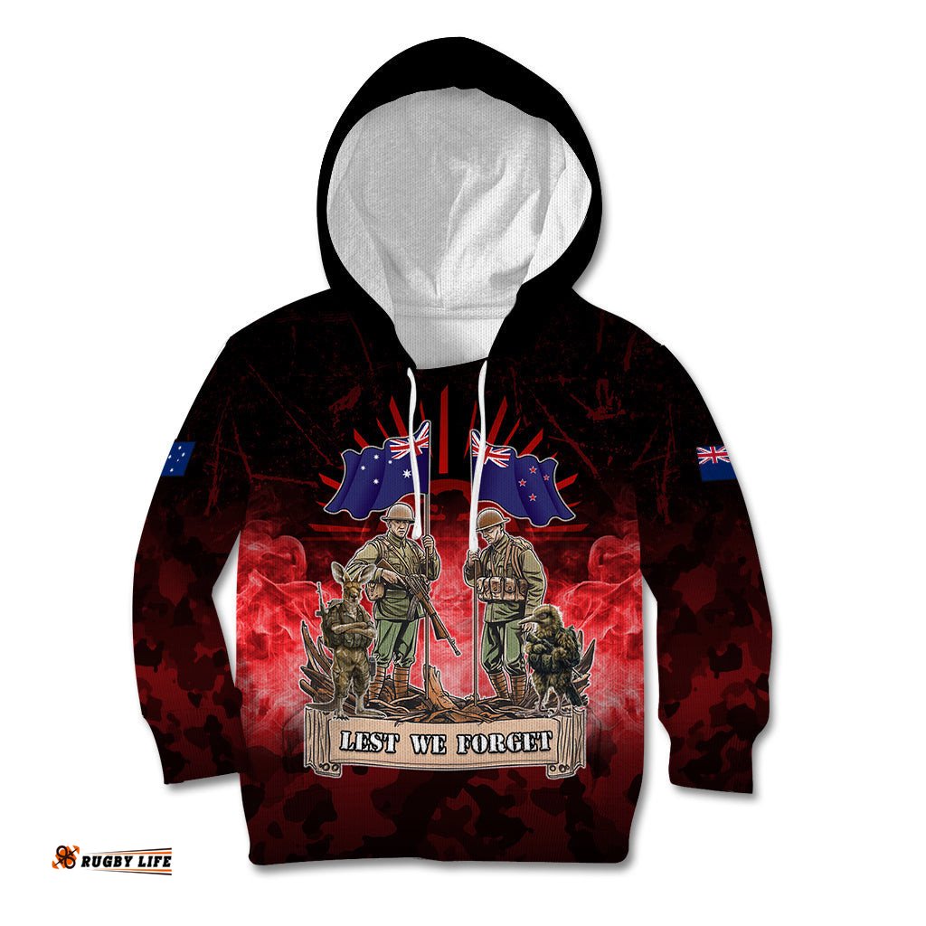 Australia And New Zealand ANZAC Day Kid Hoodie Soldiers Lest We Forget