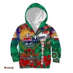 Personalised Australia Rugby Rabbitohs ANZAC Kid Hoodie South Sydney Scratch Style