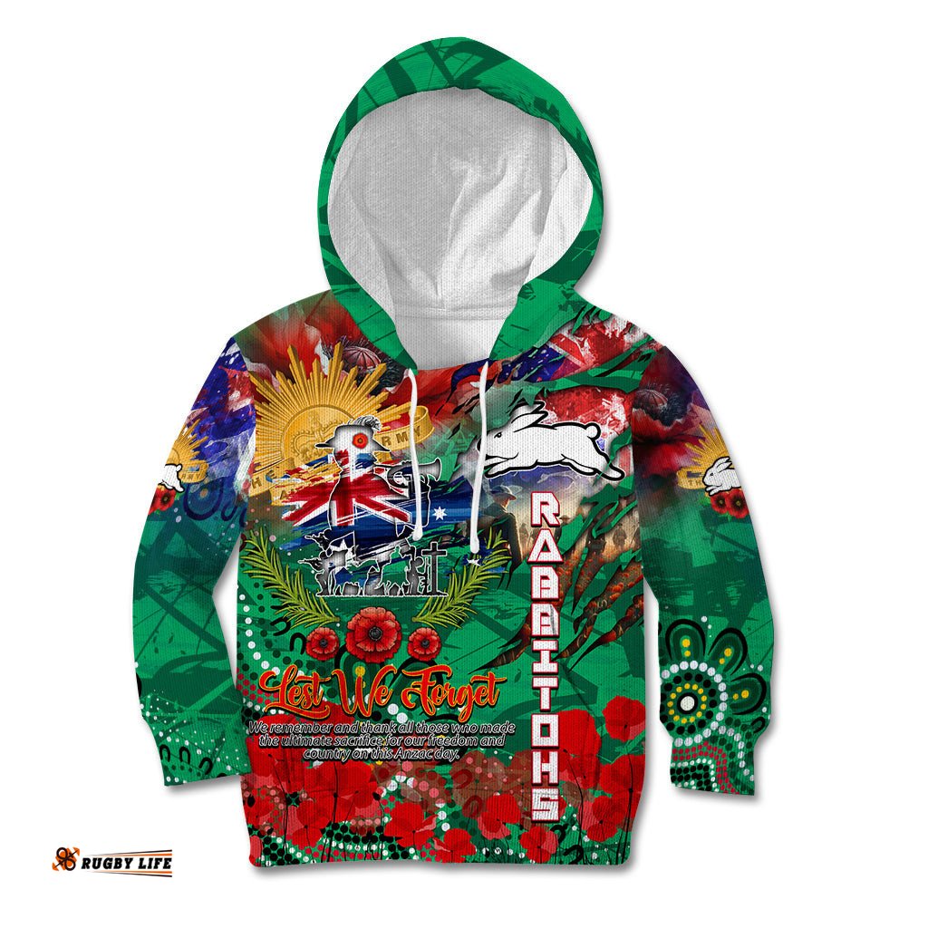 Personalised Australia Rugby Rabbitohs ANZAC Kid Hoodie South Sydney Scratch Style