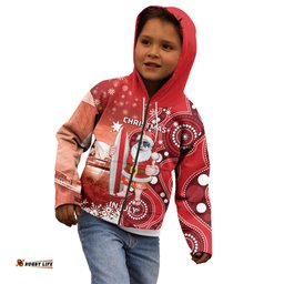 Christmas In July Australia Kid Hoodie Santa Surfboard Sydney Opera House Red