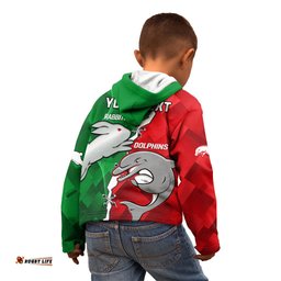 Custom Personalised Rabbitohs Mix Dolphins Rugby Kid Hoodie Sporty Style