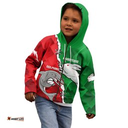 Custom Personalised Rabbitohs Mix Dolphins Rugby Kid Hoodie Sporty Style