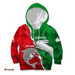 Custom Personalised Rabbitohs Mix Dolphins Rugby Kid Hoodie Sporty Style