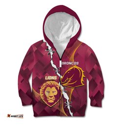 Personalised Lions Football And Broncos Rugby Kid Hoodie Sporty Version