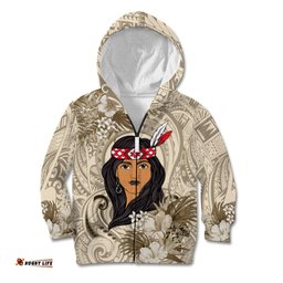 Personalized New Zealand Women's Day Kid Hoodie Maori Girl Feathers of Hope Beige